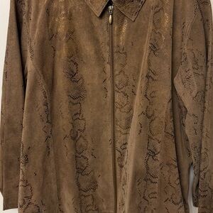 Chico’s Snakeskin Print Leather Jacket Size 3 Zip-Up Metallic Collared